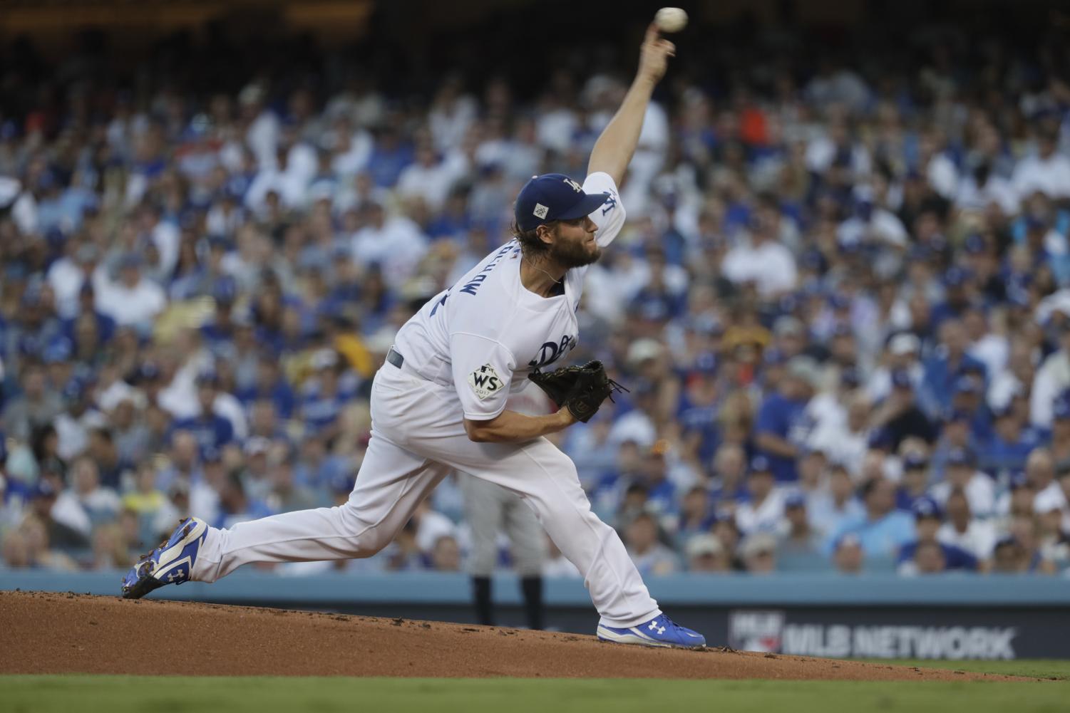 Clayton Kershaw pitches to the Houston Astros during game 1 of the World Series.